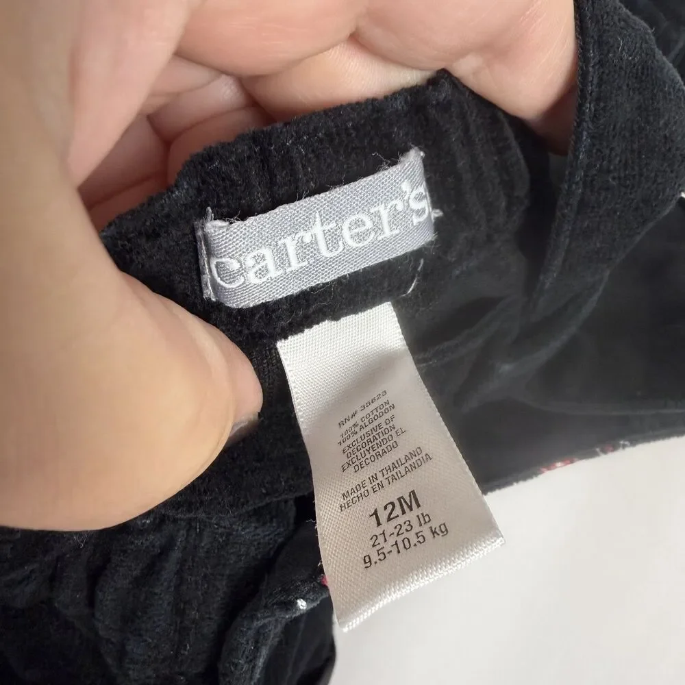 Carters Red & Black Velvet Overalls Ribbon Accent Size  12 month
